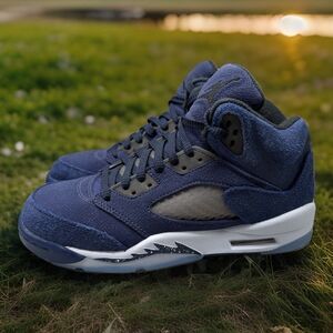 Air Jordan 5 Retro Midnight Navy Sneaker FN5452-400 Youth Sz 6Y Women 7.5 Bgrade